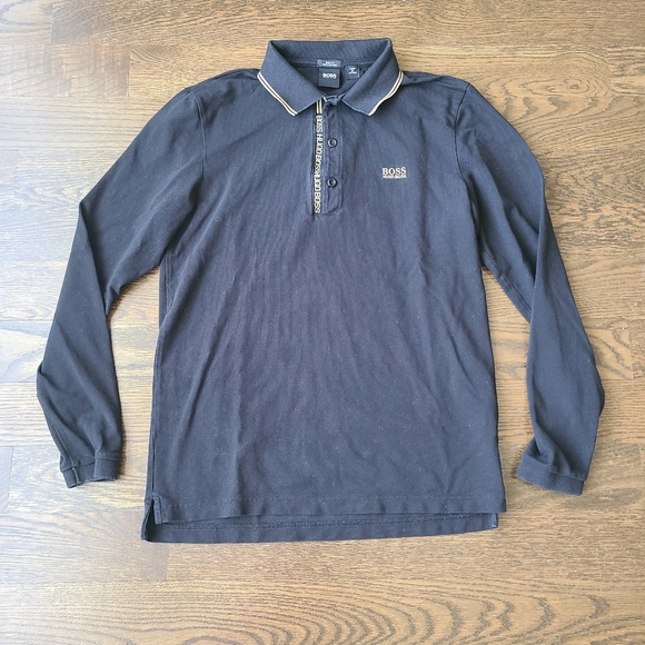 BOSS Hugo Boss Men's Black Long Sleeve Polo Shirt Sz.M Slim Fit Pima Cotton - Picture 1 of 8
